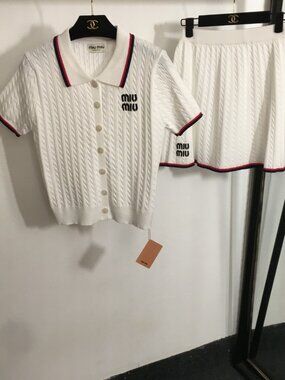 Miu Miu Women's White Knitted Top and Skirt — Size M